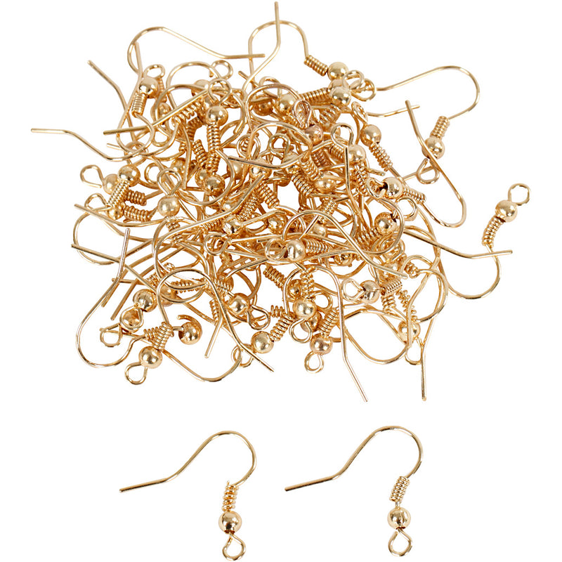 Ganci per orecchini Creativ Company, l: 18 mm, placcato oro, 100 pezzi 1 scatola