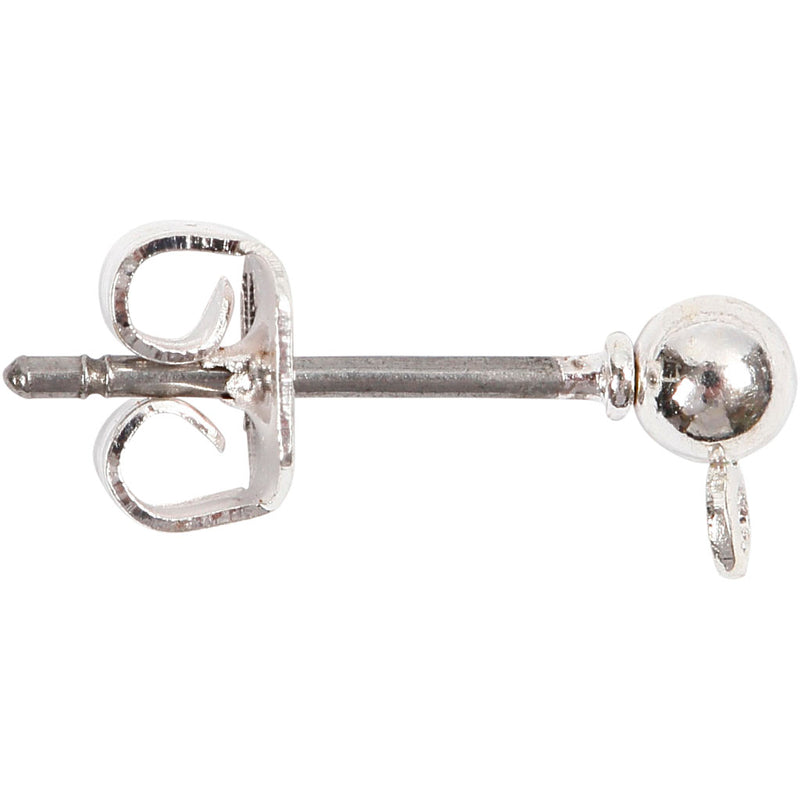 Orecchini a bottone Creativ Company, l: 13 mm, d 3,8 mm, dimensione del buco 0,8 mm, placcato argento, 10 pezzi 1 scatola