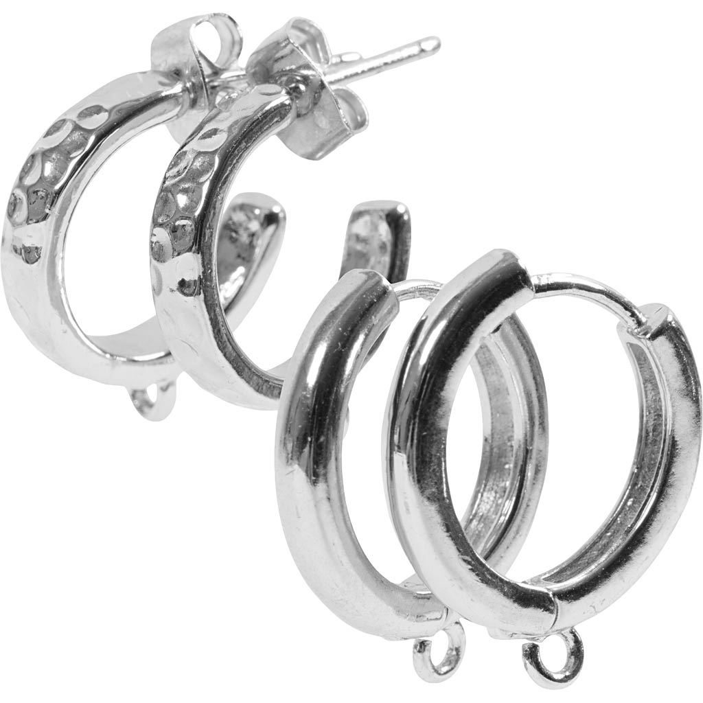 Pendientes grandes con ojo Creativ company, d 15 mm, grosor 3 mm, bañados en plata, 2x2 pares 1 caja
