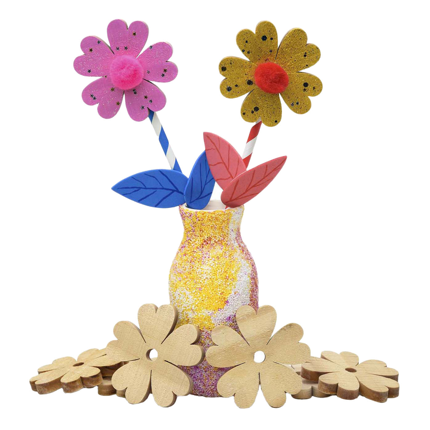Grote houten bloemen, 20st.