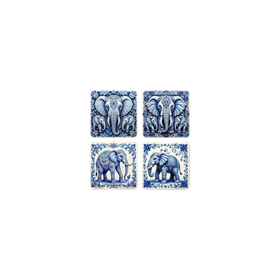 Onderzetters blauw wit olifant set a 4st