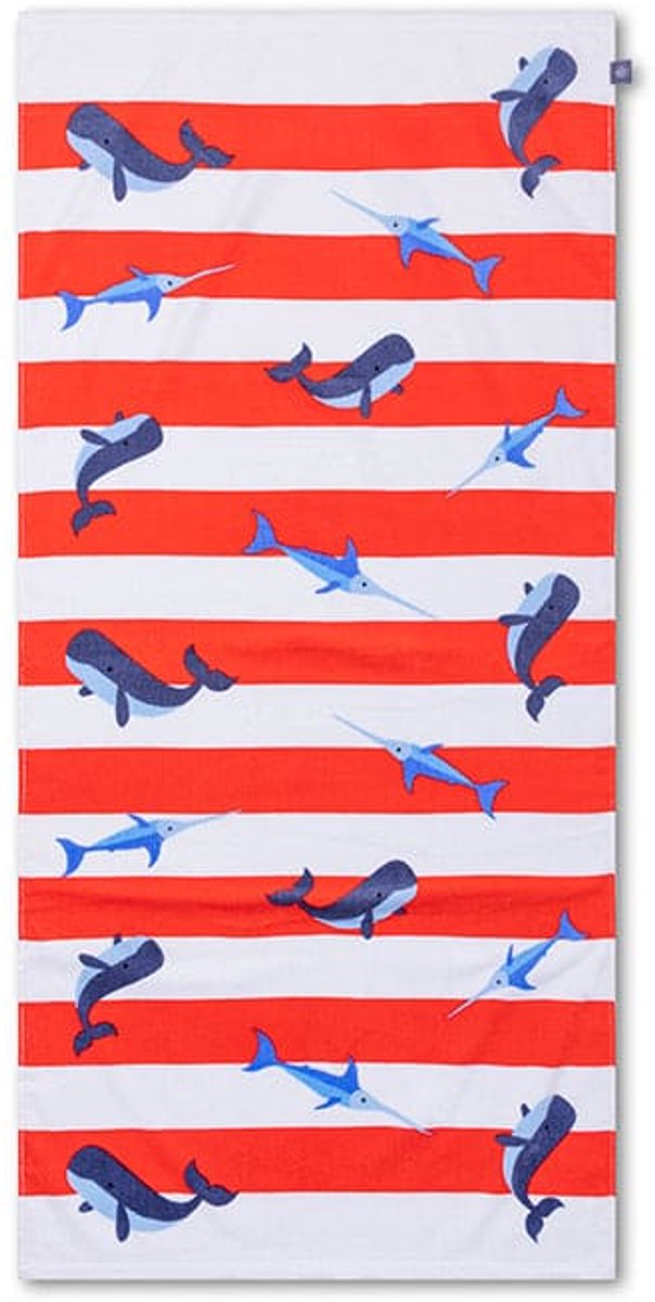 Swim essentials - strandlaken - 135 x 65 cm- handdoek - gestreept - 100% katoen - rood wit
