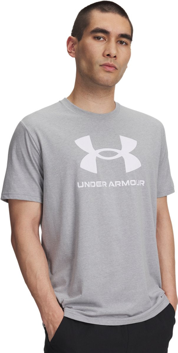 Under armour ua sportstyle logo update ss-gry heren sportshirt - steel light heather - wit