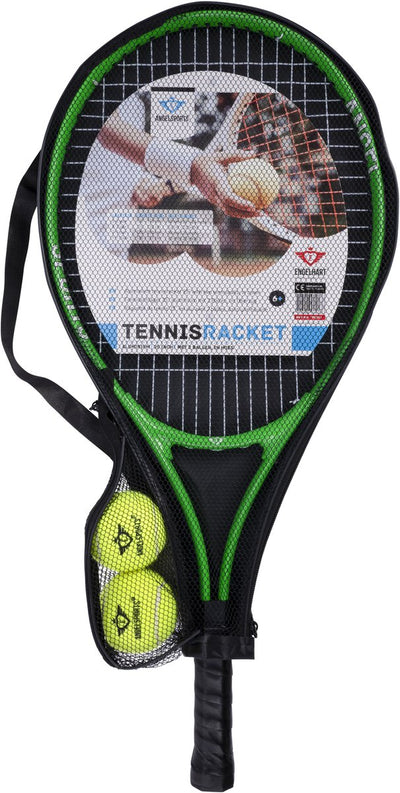 Racket da tennis con copertura e 2 palline verdi