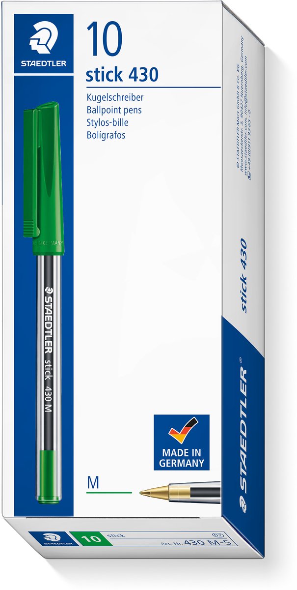 Staedtler - stick 430 - bolígrafo - mediano - verde - caja de 10 piezas
