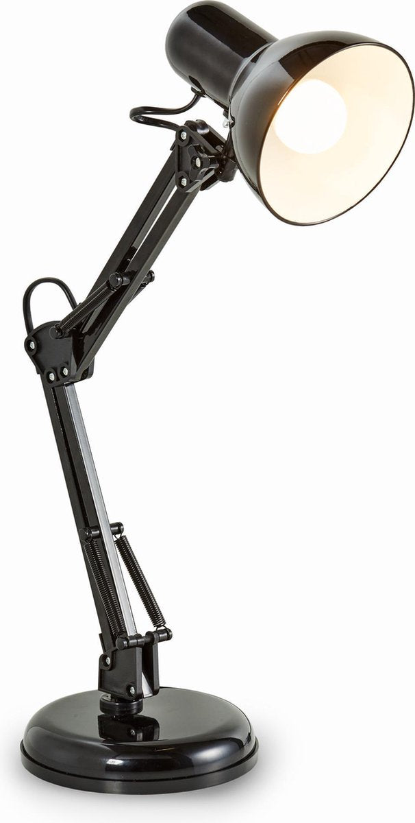 B.k.licht - zwarte tafellamp - industriële bureaulamp - kantelbaar retro metalen design - bureaulamp e14 fitting - excl. lichtbron