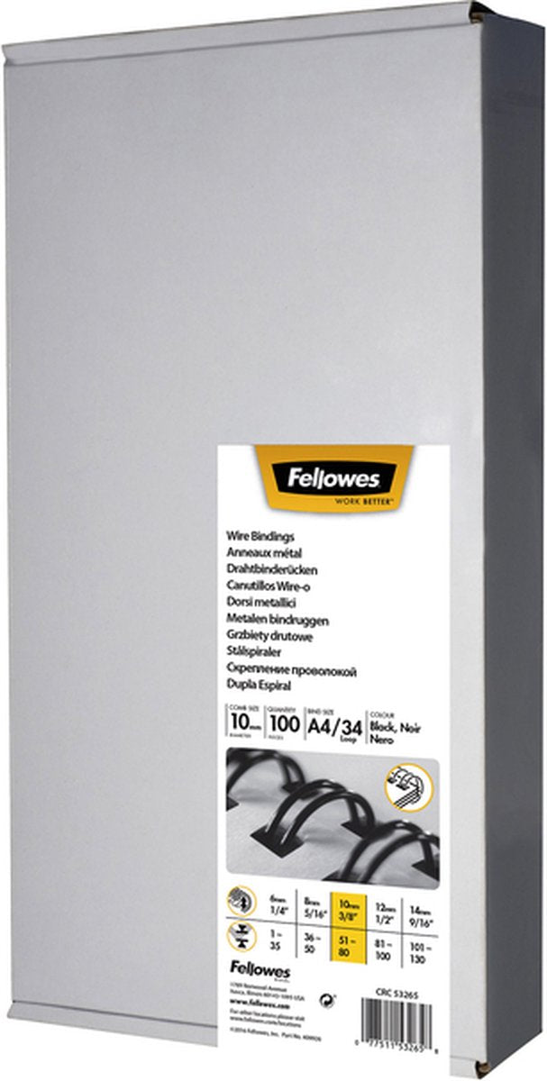 Confezione 100 pettini per rilegatura neri 53265 fellowes a4 10mm