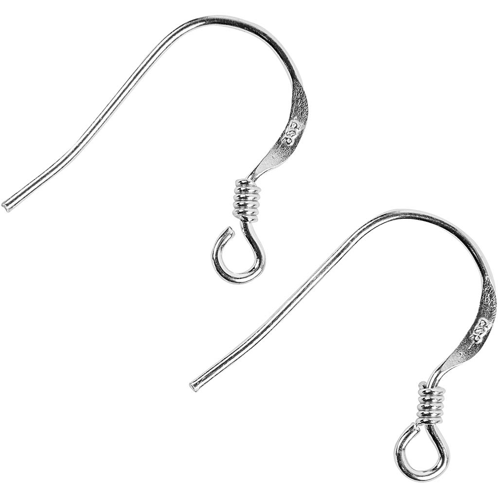 Ganci per orecchini Creative Company, l: 14 mm, argento, 10 pezzi 1 scatola