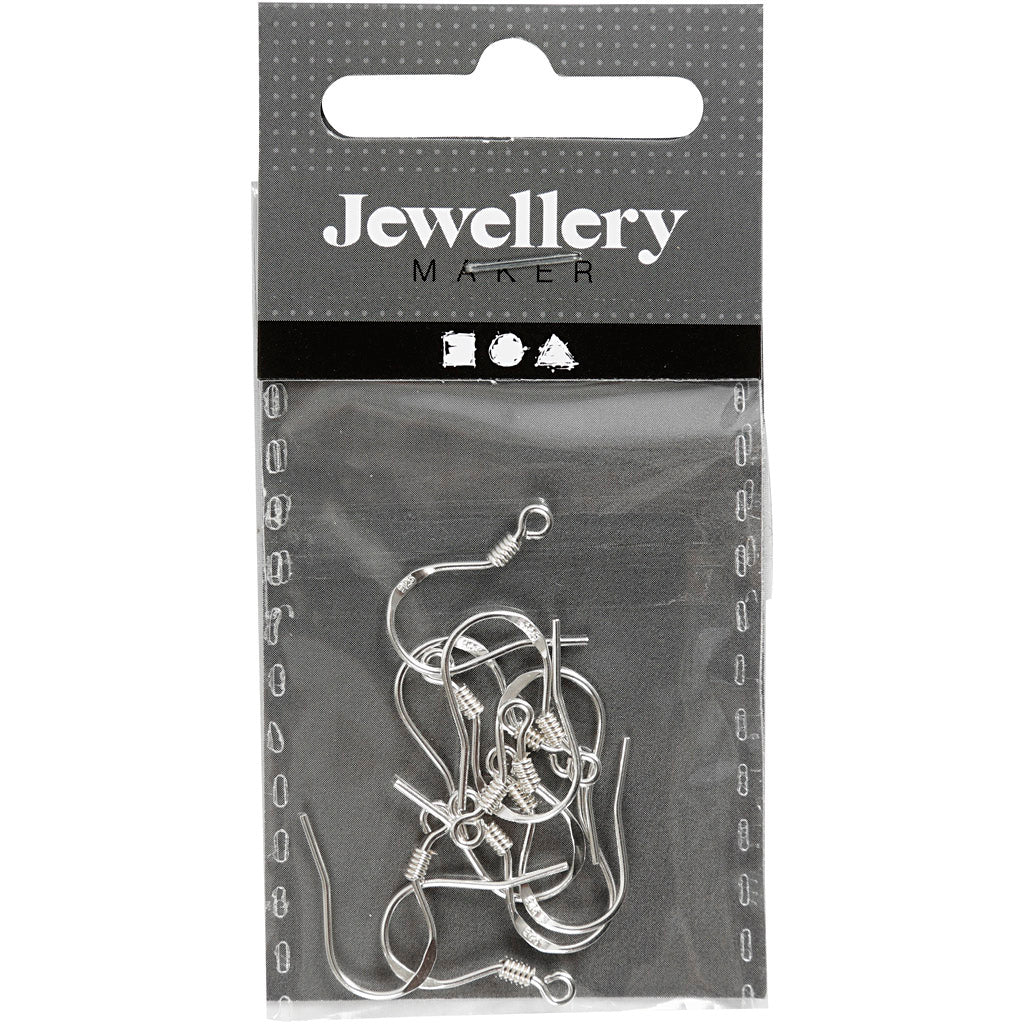 Ganci per orecchini Creative Company, l: 14 mm, argento, 10 pezzi 1 scatola