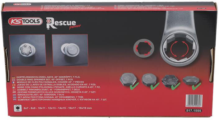 Ks tools dubbele ringsleutel set rescuepower double combination spanne 7tlg. covered