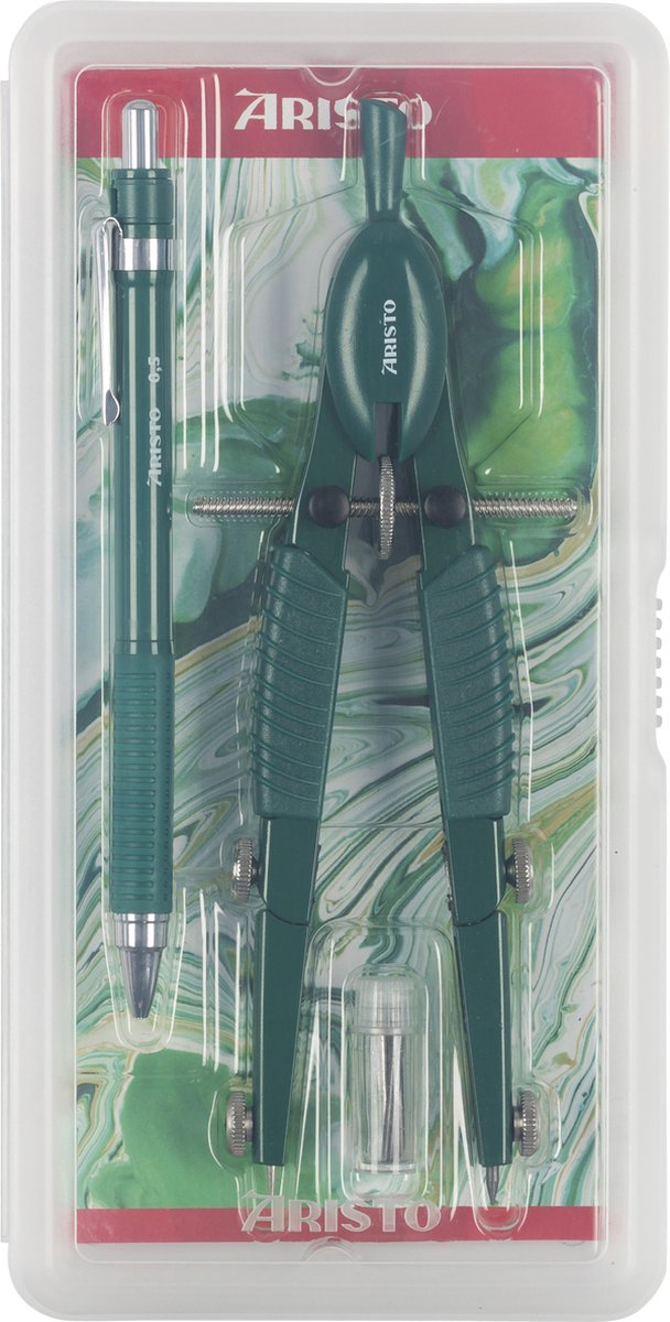 Compasso e portamine Aristo a regolazione rapida - linea superiore - lunghezza 17 cm - diametro 370 mm - verde mistico - ar-55809