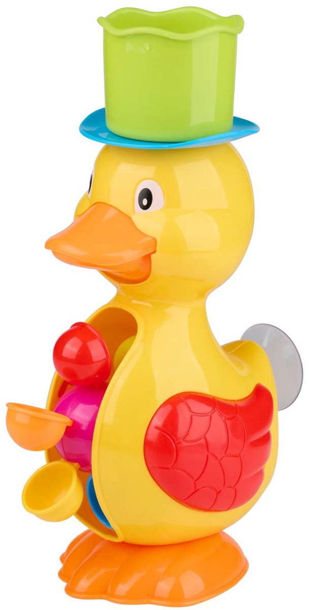 Eddy Toys anatra da bagno giocattolo anatra ruota idraulica - giocattoli da bagno con ruota idraulica e ventosa - giochi d'acqua per neonati e bambini - giocattoli da bagno per bambini con annaffiatoio - giallo