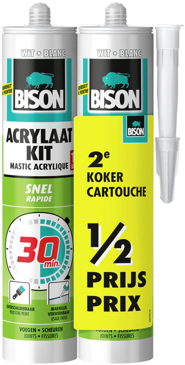 Bison acrylaatkit snel 30 minuten wit koker 2x 300 ml