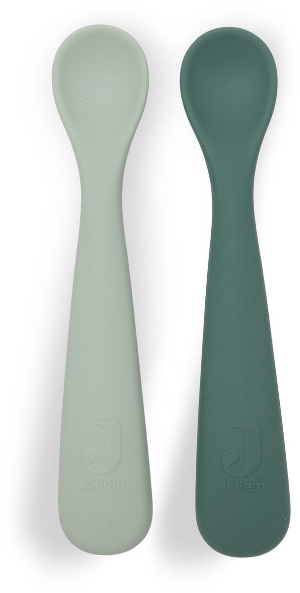 Cuchara para bebé Jollein - cubiertos para bebé de silicona - tonos jade - 2 piezas