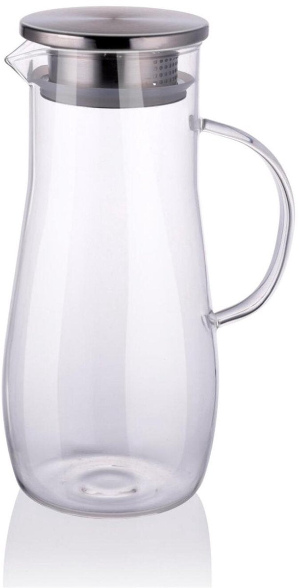 Caraffa Alpina con coperchio da 1,4 litri in vetro acciaio inox trasparente argento