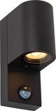 Lucide zaro - wandspot wandlamp binnen buiten - 1xgu10 - ip65 - beweging dag nacht sensor (uitschakelbaar) - zwart