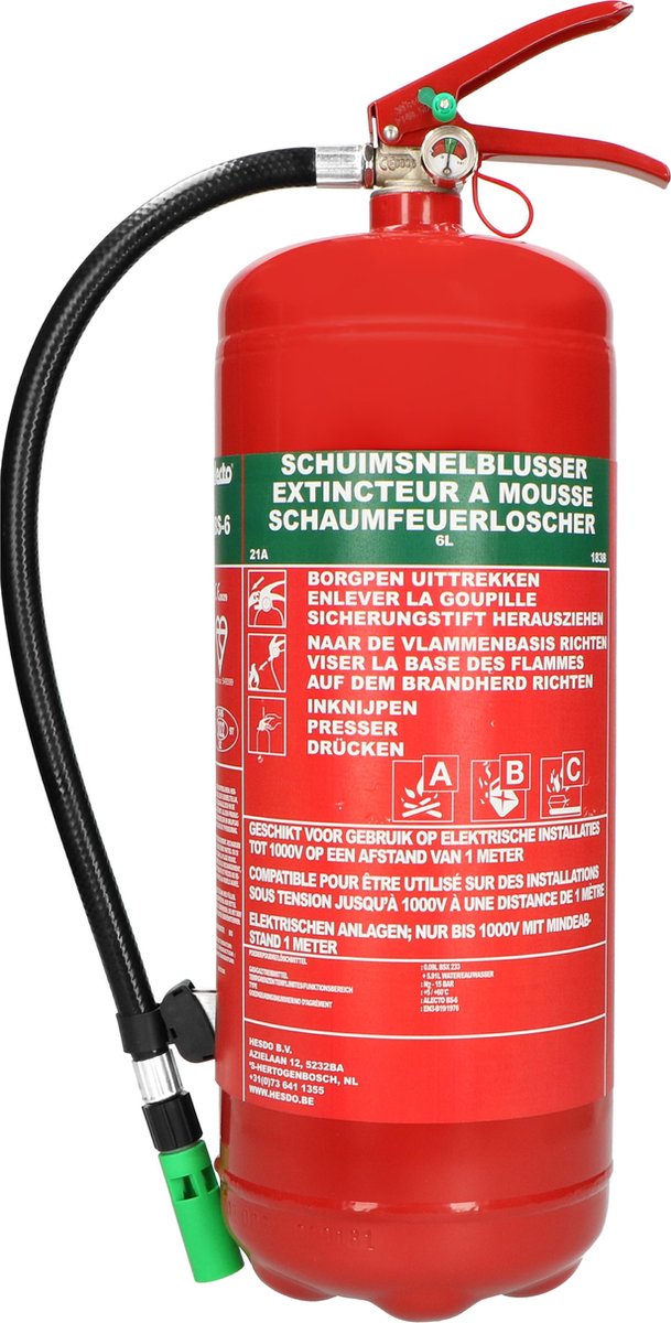 Estintore Alecto BS-6 - estintore a schiuma 6 litri - classe di fuoco AB - inclusa staffa di sospensione