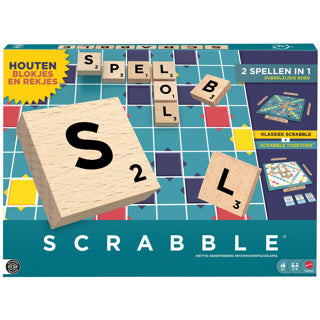 Mattel games scrabble - met houten blokjes - nederlandse editie