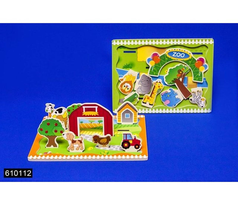 Speelplankje hout 3d zoo farm 30x22