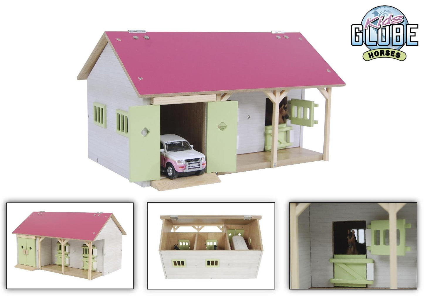 Kids globe paardenstal roze met 2 boxen en berging 1:32