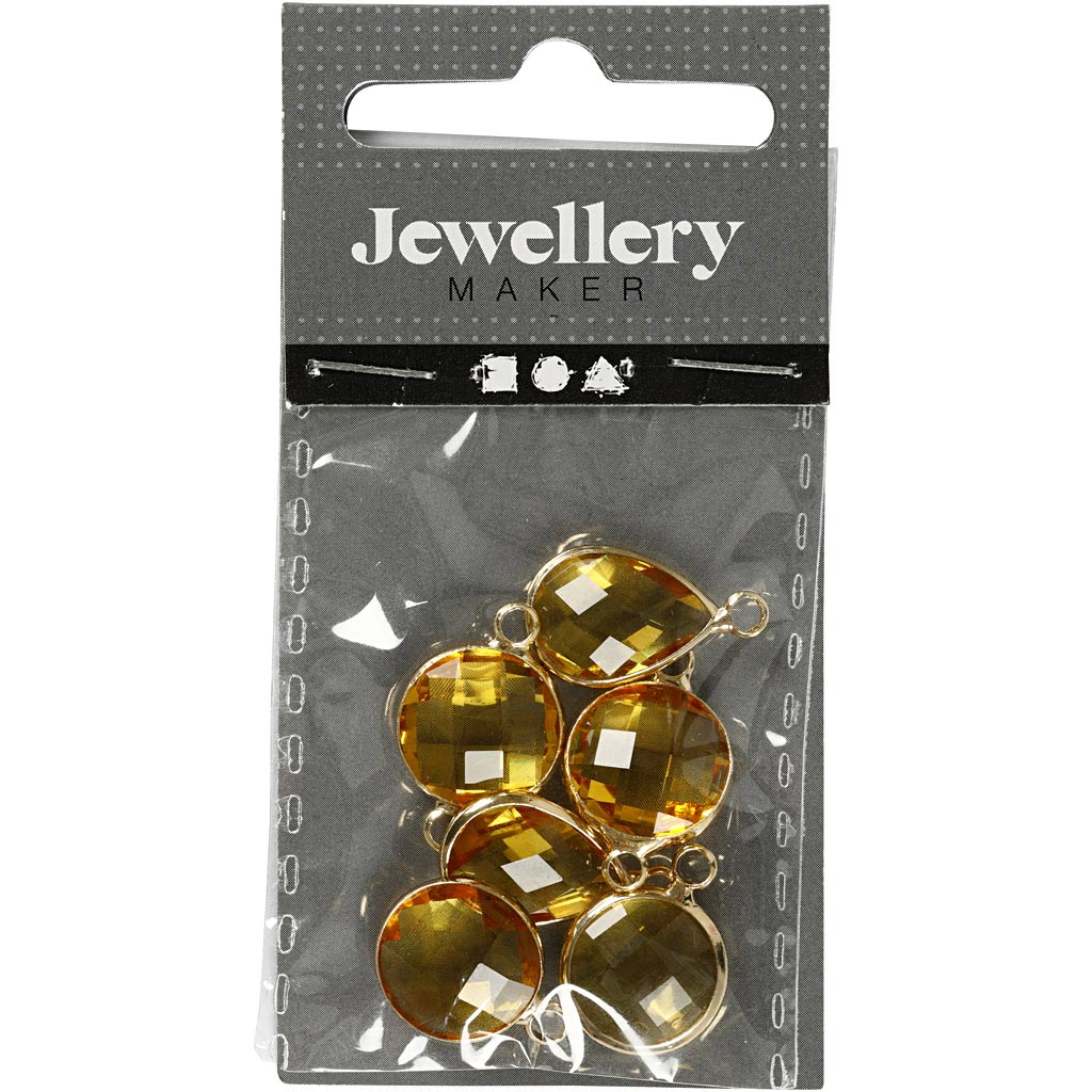 Colgante de joyería Creativ company, a. 15-20 mm, medida agujero 2 mm, amarillo, 1 caja
