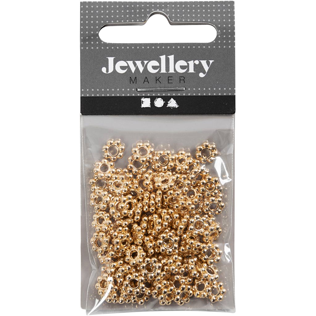 Cuentas espaciadoras Creativ company, d 6 mm, medida de agujero 2 mm, chapadas en oro, 100 unidades 1 caja