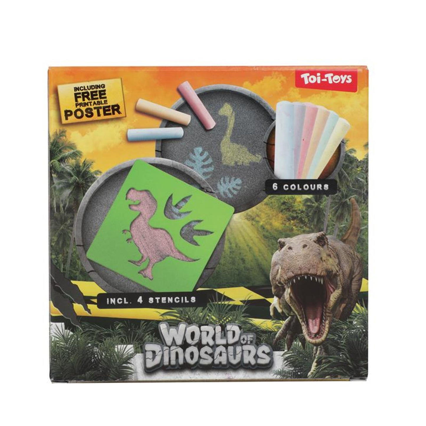 Toi-toys world of dinosaurs stoepkrijt dino met sjablonen, 10dlg.