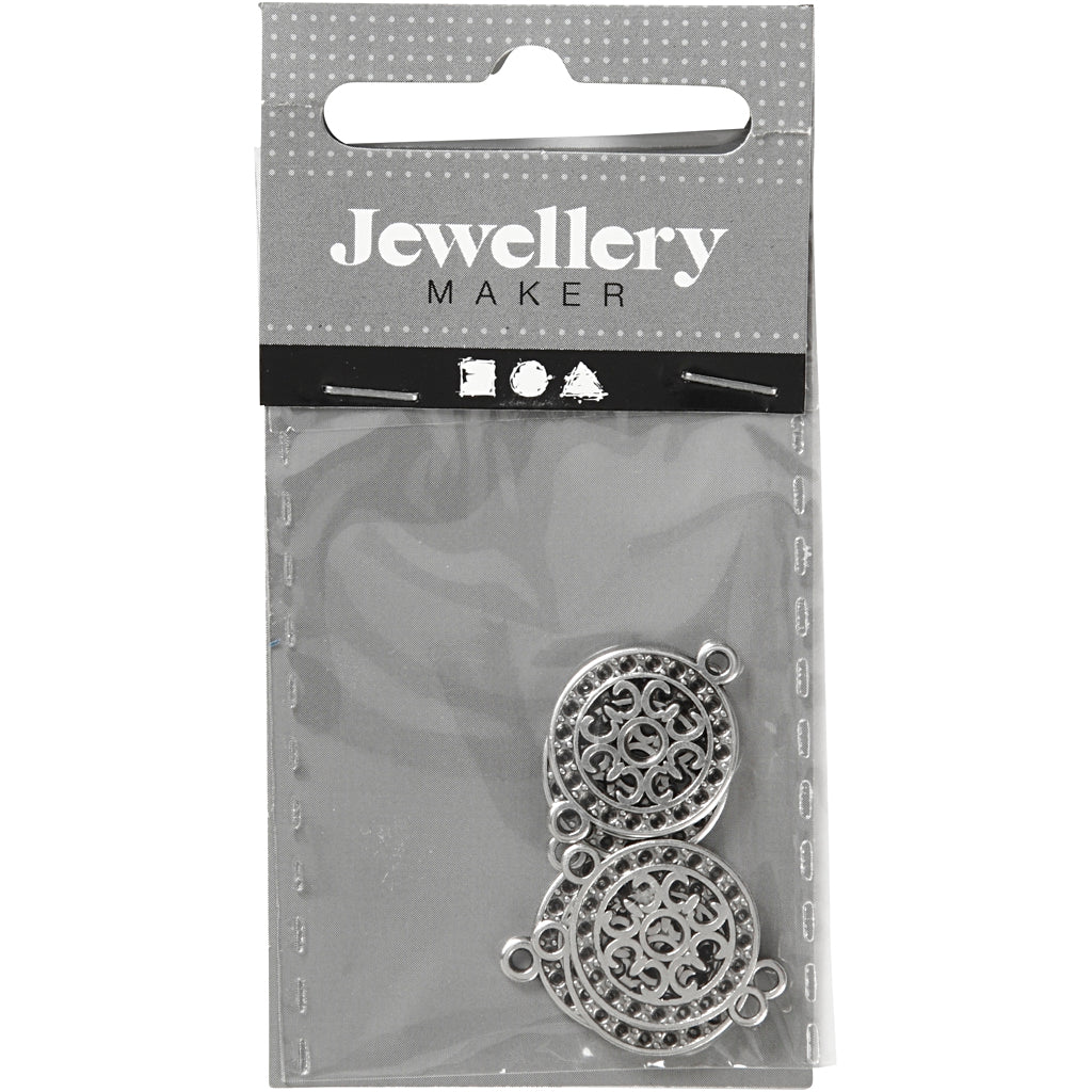 Ciondolo gioielli Creative Company, d 14 mm, dimensione del foro 1,2 mm, placcato argento, 5 pezzi 1 scatola