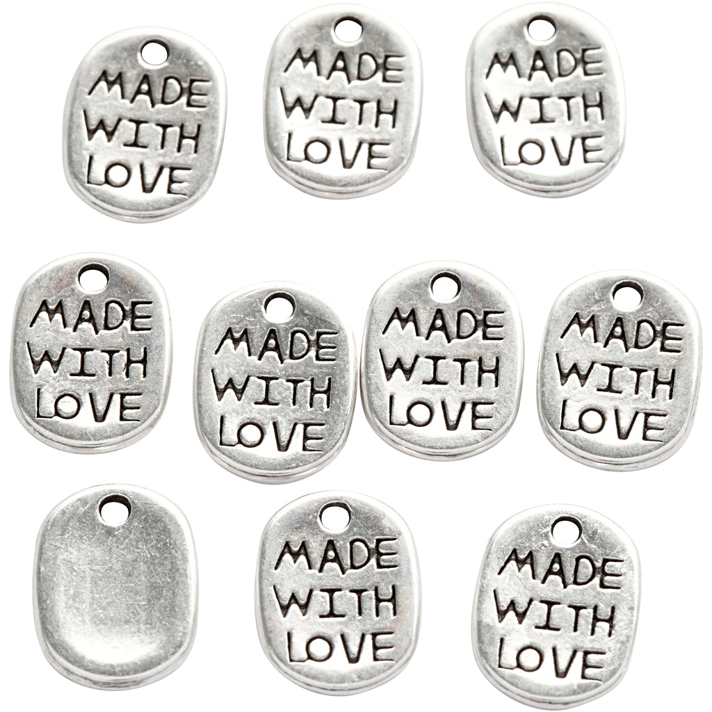 Ciondolo gioielli Creative Company, l: 12 mm, l: 8 mm, misura del foro 1 mm, placcato argento, 10 pezzi 1 scatola