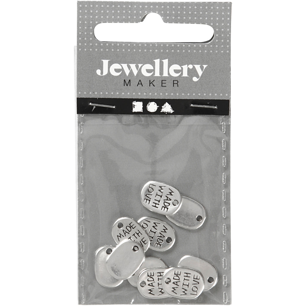 Ciondolo gioielli Creative Company, l: 12 mm, l: 8 mm, misura del foro 1 mm, placcato argento, 10 pezzi 1 scatola