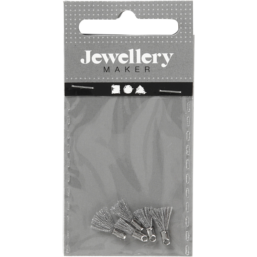 Creativ company tassel, l: 10 mm, hole size 1 mm, gray, 5 pieces 1 box