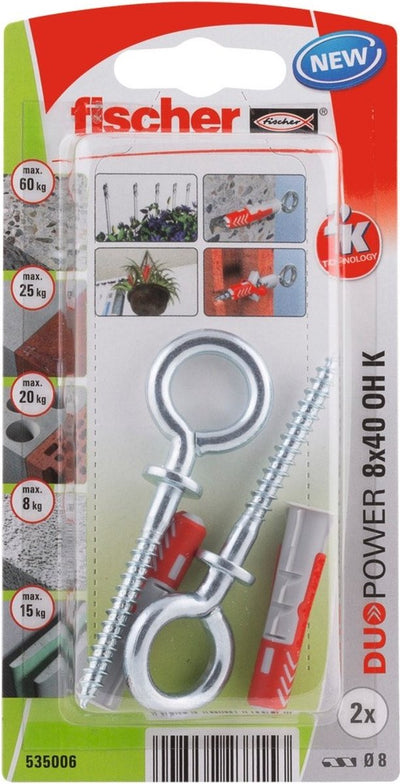 Serie Fischer duopower - enchufe con gancho de ojo - 8 x 40 mm - componentes de nailon