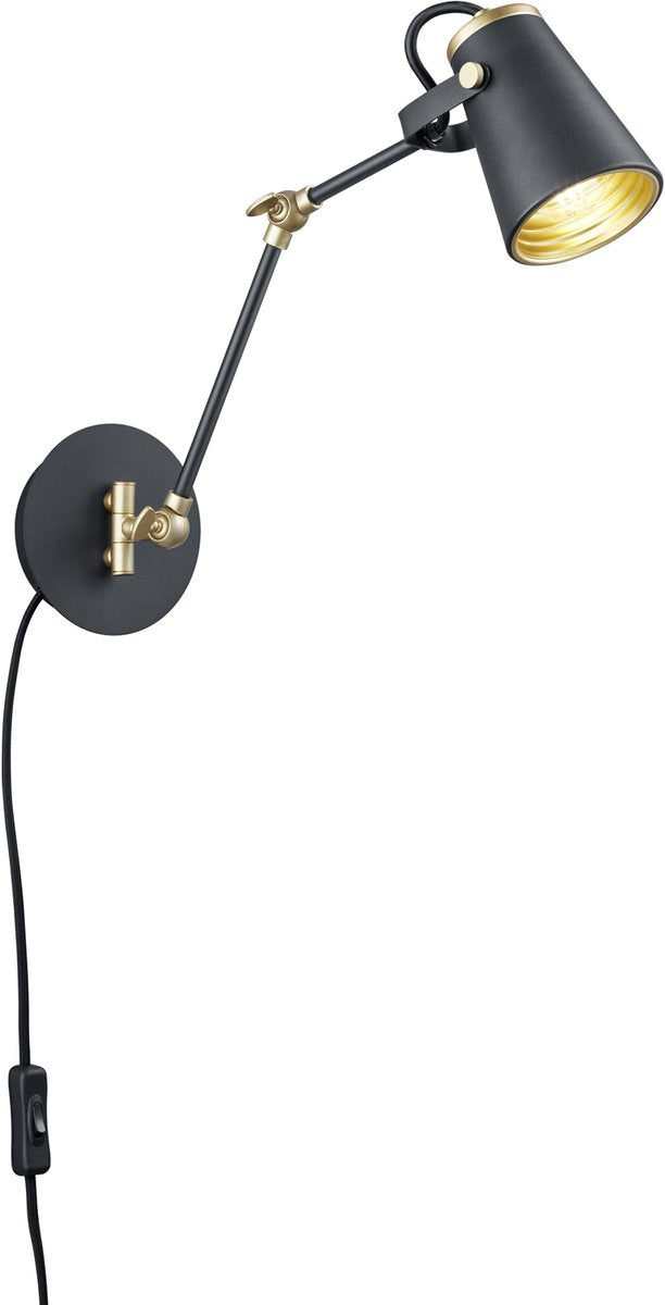 Trio edward - lámpara de pared - negro mate - excl. 1x e14 3,5 w - interruptor de cable - giratorio - montaje en pared