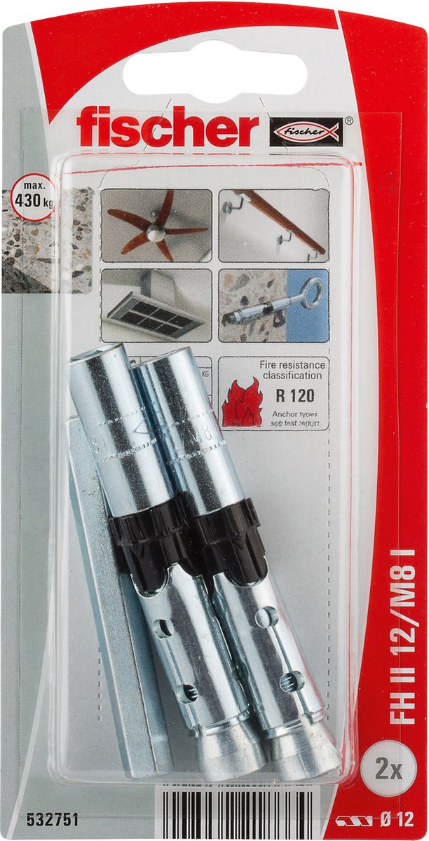 Fischer 532751 fh ii 12 m8 i k nv spina di sicurezza 12 mm 1 set(i)