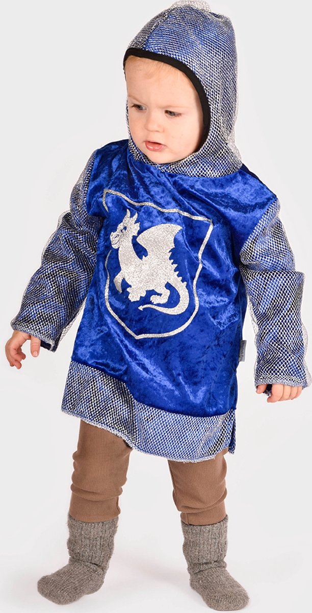 Costume da cavaliere Den Goda fen - camicia in velluto con cappuccio - 110-116 cm - 4-6 anni - blu