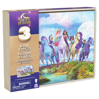 Unicorn academy 3pack rompecabezas de madera en caja de madera (3x24 piezas)
