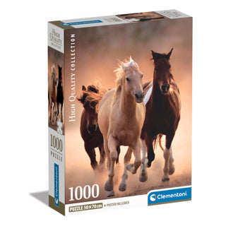 Clementoni puzzle 1000 pezzi cavalli in corsa compatti | 2 pezzi