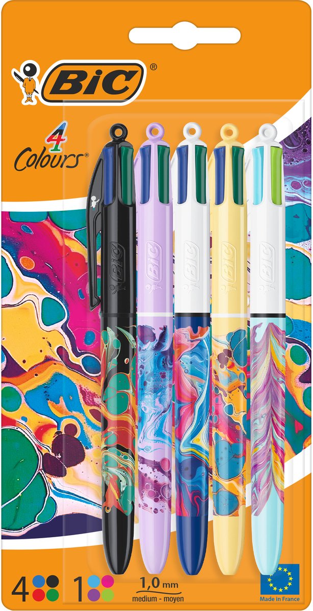 Bic 4 kleuren - balpen - klikmechanisme - pennen - medium punt (1mm) - pennen - 5 stuks