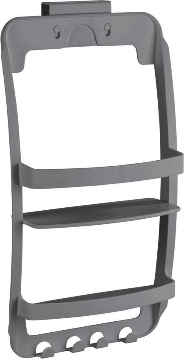 Wenko Piatto Doccia Universale a 2 Strati in Plastica Grigia 26x55 cm - Cestino Doccia - Portaoggetti Doccia - Piatto Doccia da Appendere alla Parete della Doccia, autoadesivo o con viti alla parete