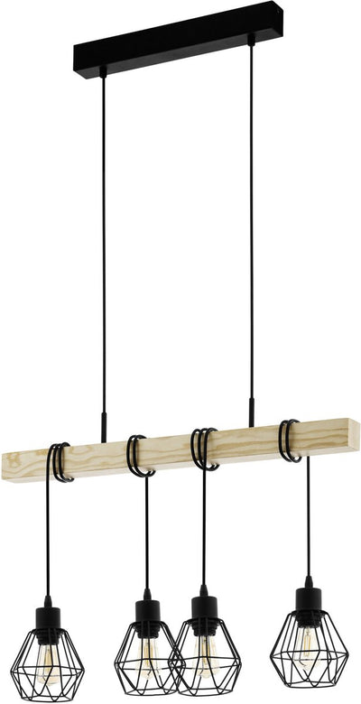 Lámpara colgante Eglo townshend 5 - e27 - 70 cm - negro marrón - madera - madera fsc