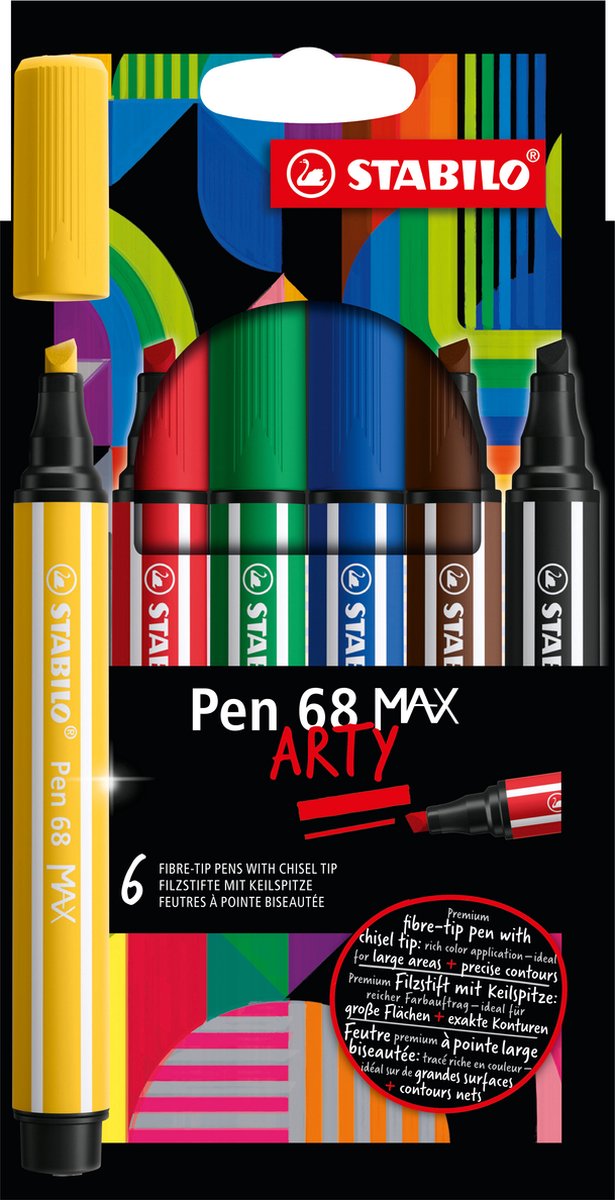 Penna Stabolo 68 MAX ARTY Felf -Tip Penna con Spessa picco di scalpello 6 colori