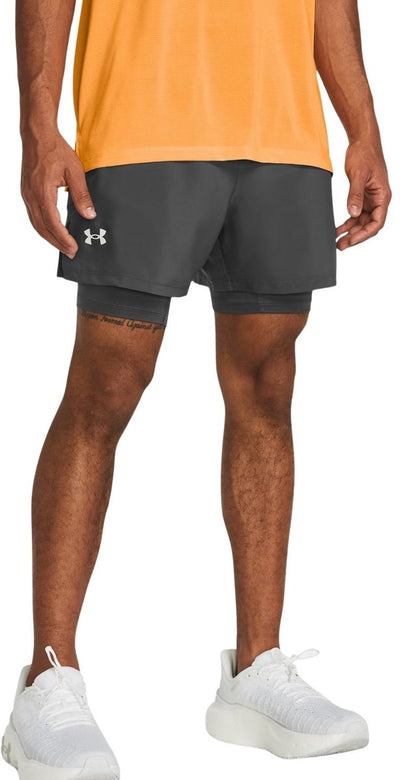 Under Armour UA Launch 5'' Pantaloncini 2 in 1-Pantaloni sportivi da uomo grigi - Castlerock - Castlerock - riflettente