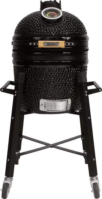 Patton premium kamado 15 con base mobile - medio - ø33,5 cm - nero