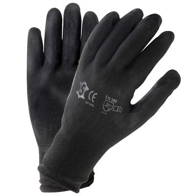 Taller de guantes de montaje poliéster XXL con PU-recubrimiento de negro