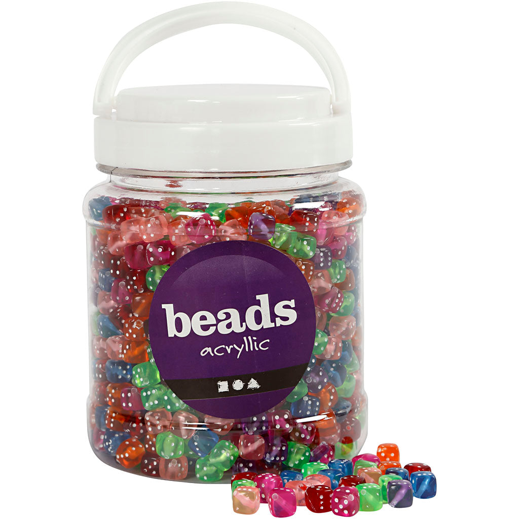 Perline per dadi dell'azienda Creativ, misura 7x7 mm, misura del foro 1,5 mm, ca. 1070 pezzi, vari colori, 510 g, 700 ml 1 scatola