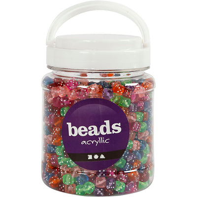 Cuentas en forma de dados de Creativ Company, medidas 7x7 mm, medida del agujero 1,5 mm, aprox. 1070 piezas, varios colores, 510 g, 700 ml 1 caja
