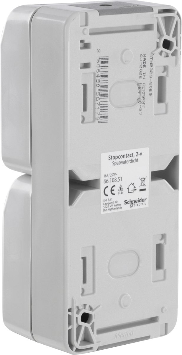 Presa Schneider electric merten aquastar - antispruzzo - da parete - 2 vie - con terra - verticale - ip44 - grigia