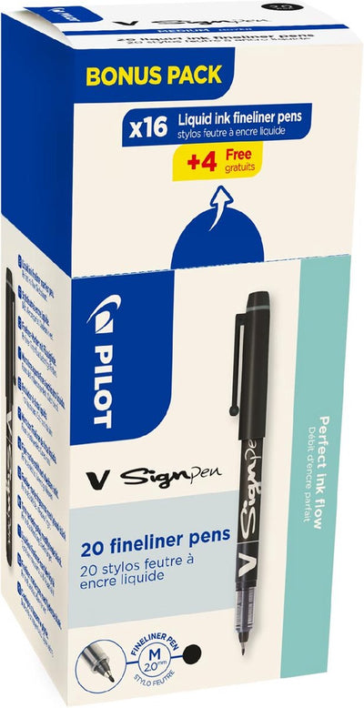 Penna Pilot fineliner v-sign, scatola da 16 + 4 pezzi, nera