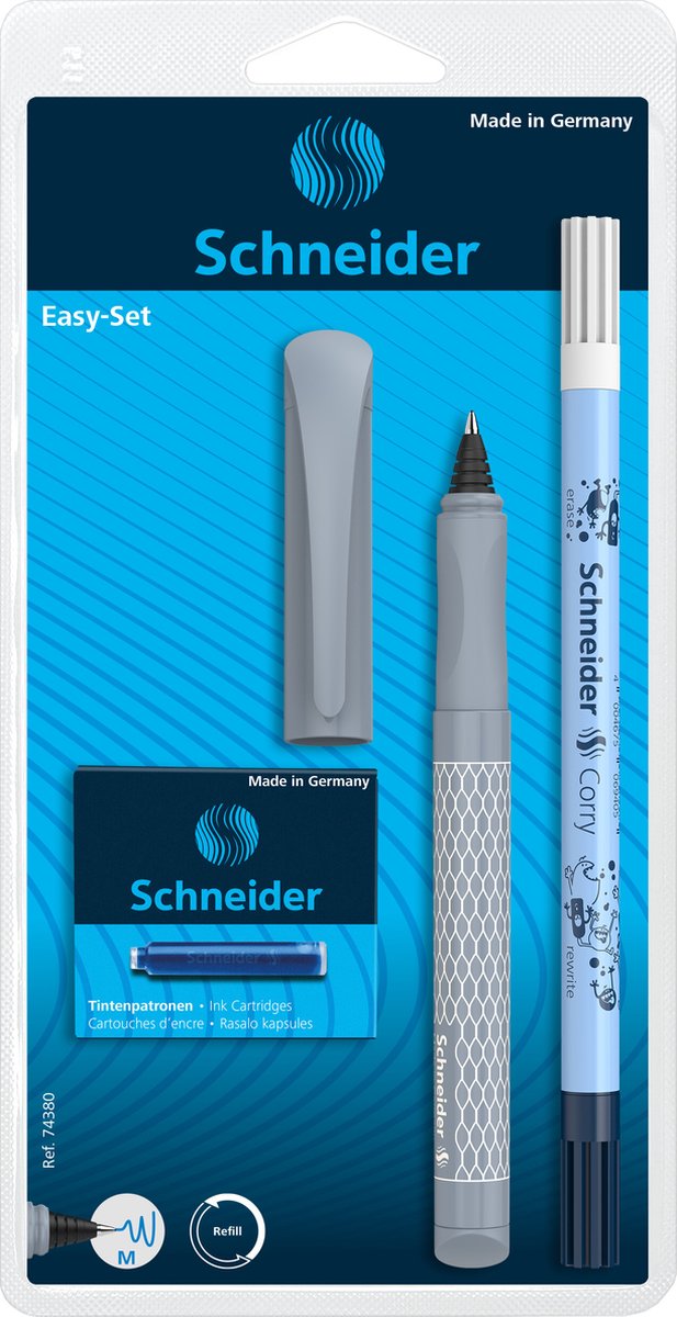 Schneider schrijfwaren schneider rollerball - easy set - inclusief inktwisser en inktpatronen - s-74380