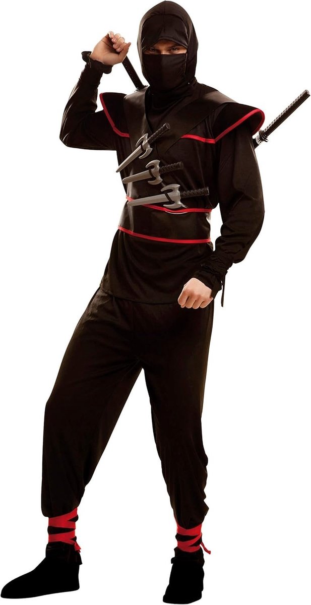 Mom funcompany ninja asassin kostuum volwassenen zwart rood - maat m-l